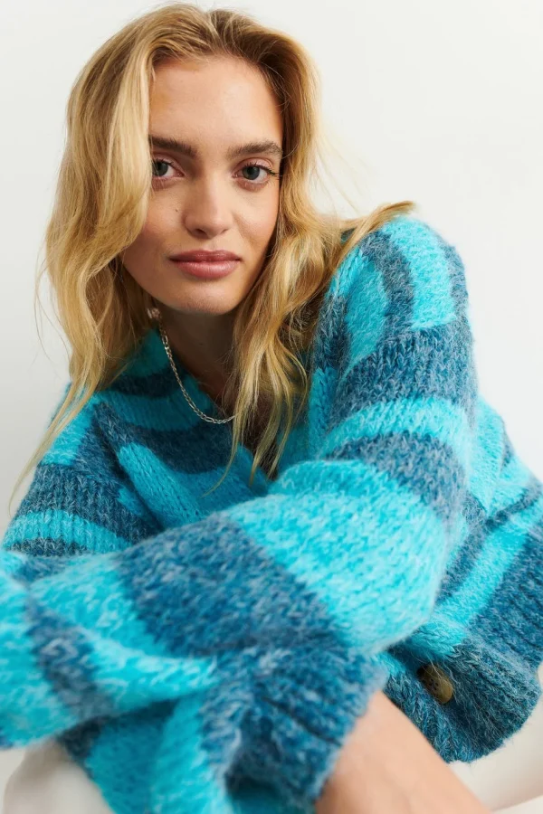 Distributeur Officiel Gina Tricot Alice Knitted Cardigan Blue Stripe 3