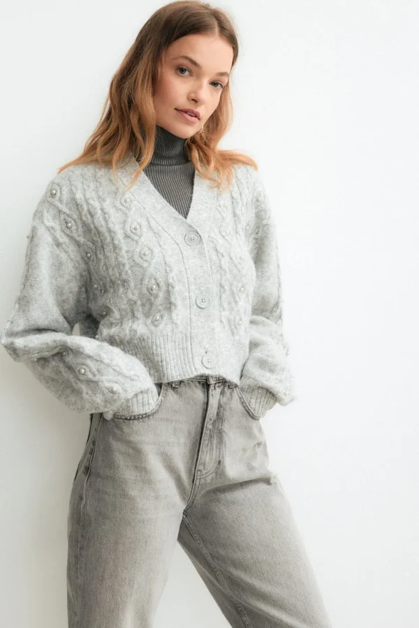 de garantie authentique Gina Tricot Celina Knitted Cardigan Lt Grey Melange 1