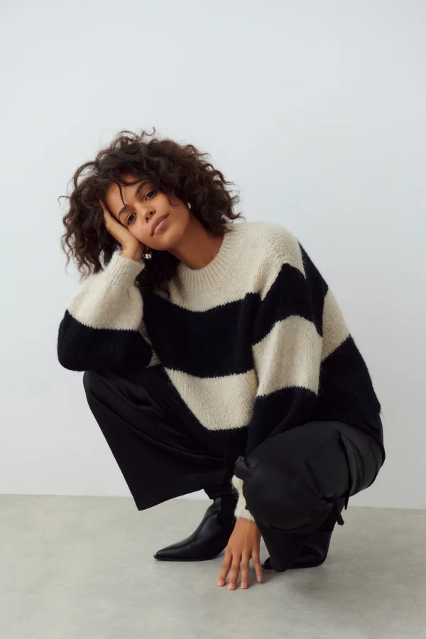 Gina Tricot Willow Knitted Sweater Black/beige boutiqued en ligne 1