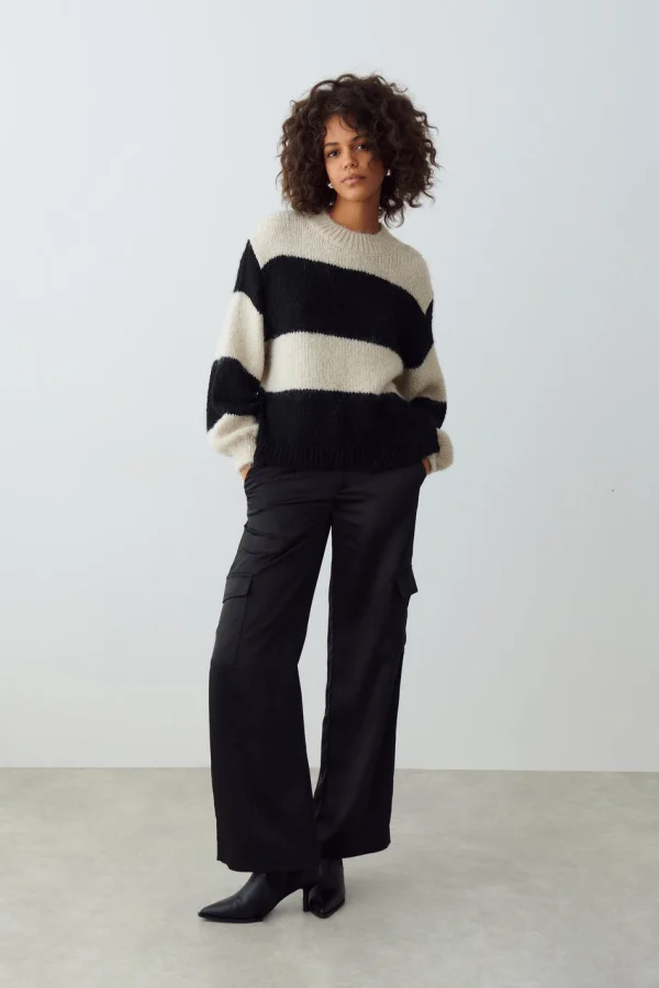 Gina Tricot Willow Knitted Sweater Black/beige boutiqued en ligne 3