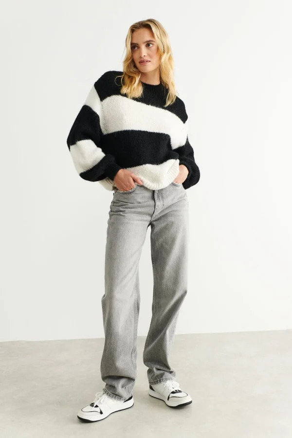 Gina Tricot Willow Knitted Sweater Black/white Acheter Maintenant 3