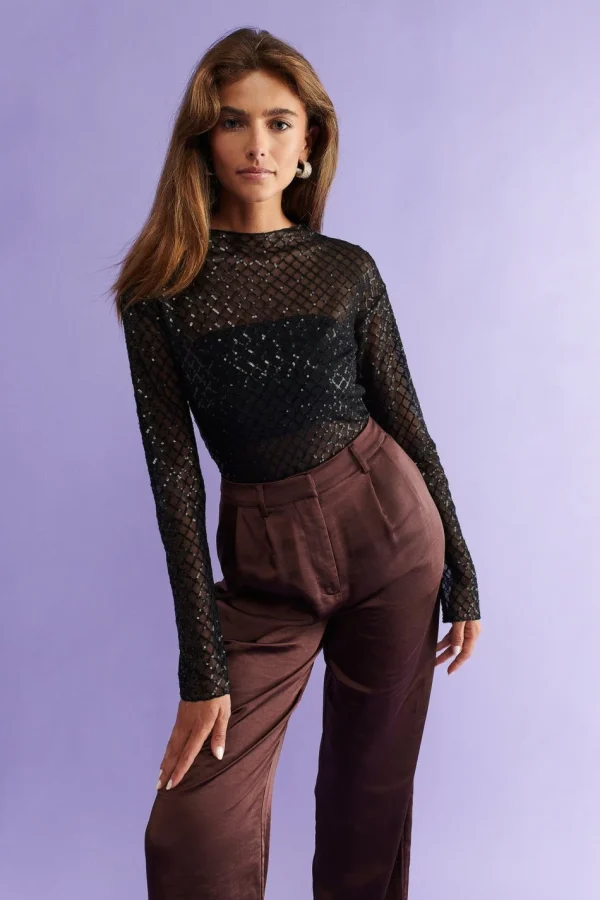 Gina Tricot Square Sequin Top Black Réductions 3