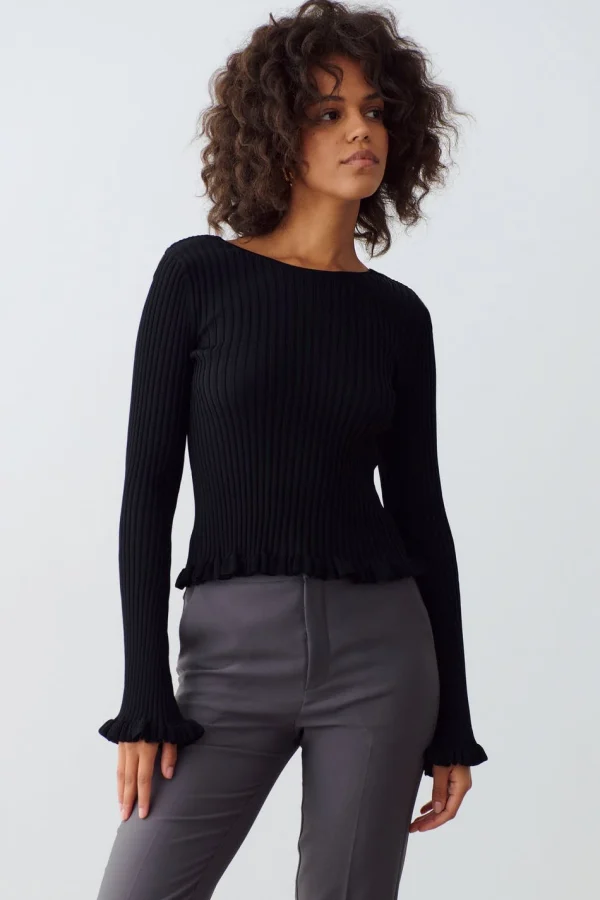 ﻿soldes Gina Tricot Ingeborg Knitted Top Black 1