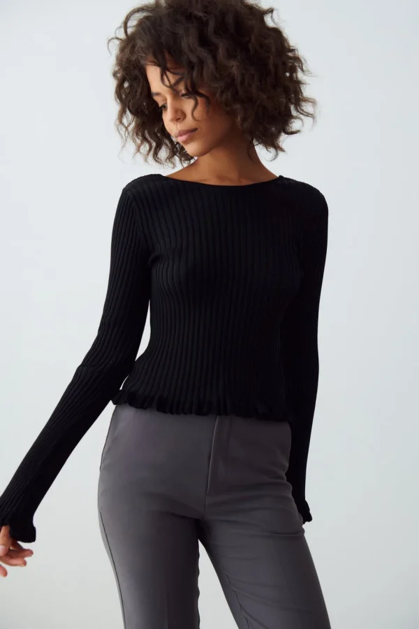 ﻿soldes Gina Tricot Ingeborg Knitted Top Black 3