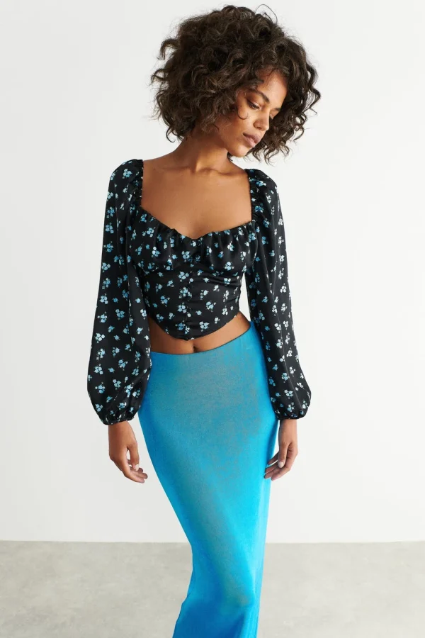 achetez pas cher Gina Tricot Gathered Bust Blouse Blue Ditsy 1