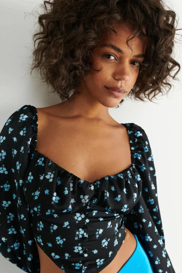 achetez pas cher Gina Tricot Gathered Bust Blouse Blue Ditsy 3