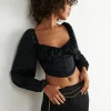 marque pas cher en ligne Gina Tricot Gathered Bust Blouse Black 8