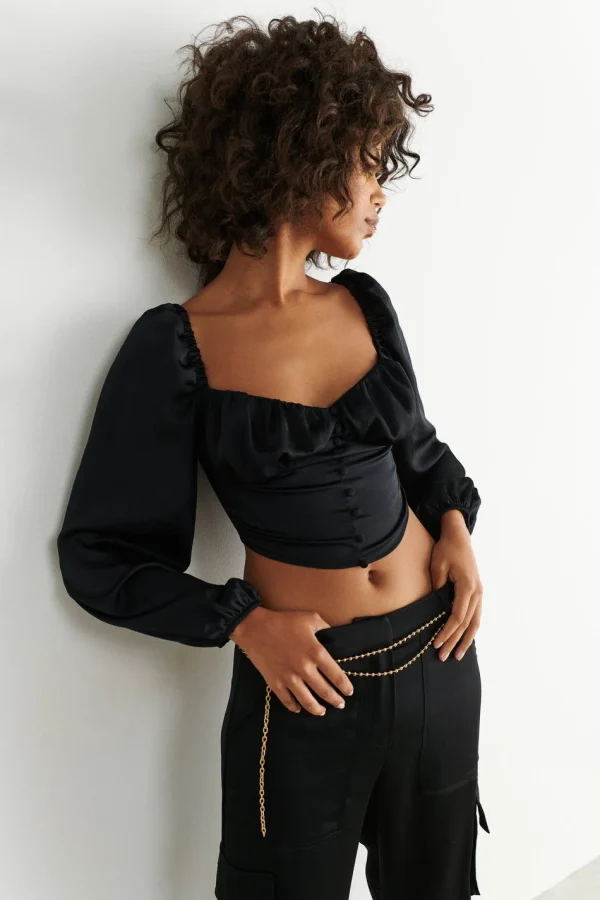 marque pas cher en ligne Gina Tricot Gathered Bust Blouse Black 1