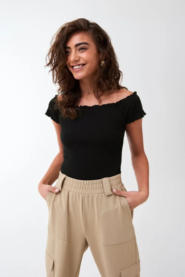 acheter en ligne Gina Tricot Cara Off Shoulder Top Black 1