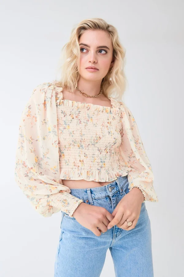 Gina Tricot Belle Smock Top Soft Blossom pas cher 3