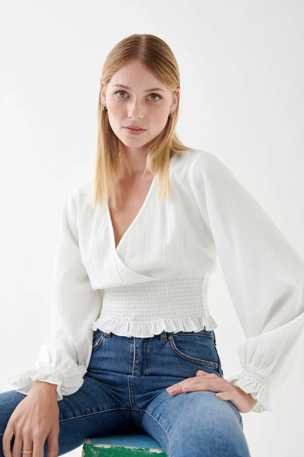 Gina Tricot Jane Smock Top Offwhite vente luxe pas cher 1