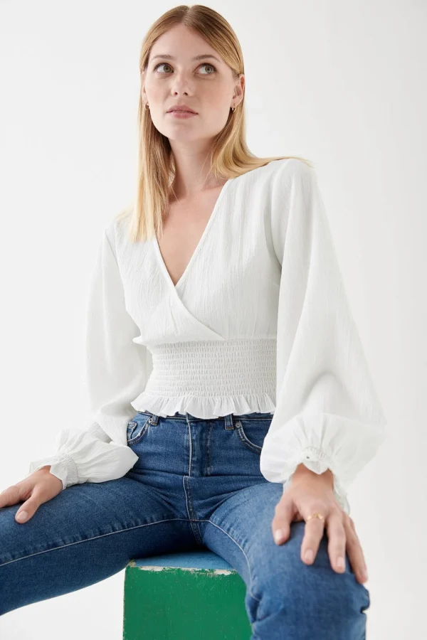 Gina Tricot Jane Smock Top Offwhite vente luxe pas cher 3