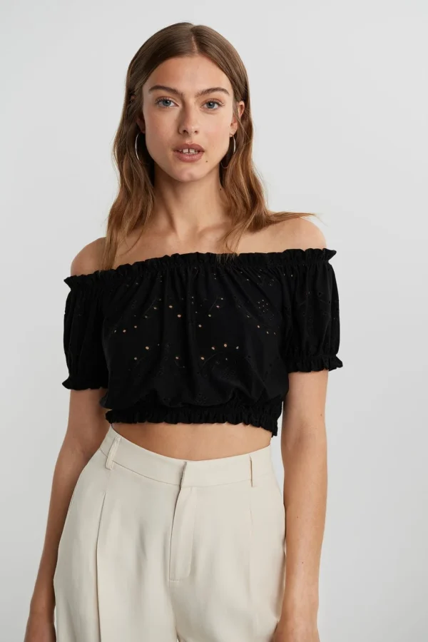 vente chaude Gina Tricot Irja Off Shoulder Top Black 1