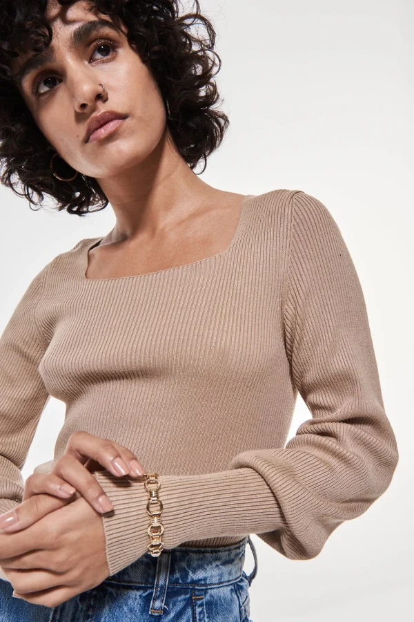 Gina Tricot Heidi Knitted Sweater Beige grand choix 1