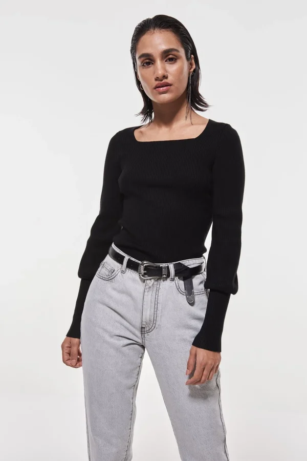 Gina Tricot Heidi Knitted Sweater Black meilleure qualité 3