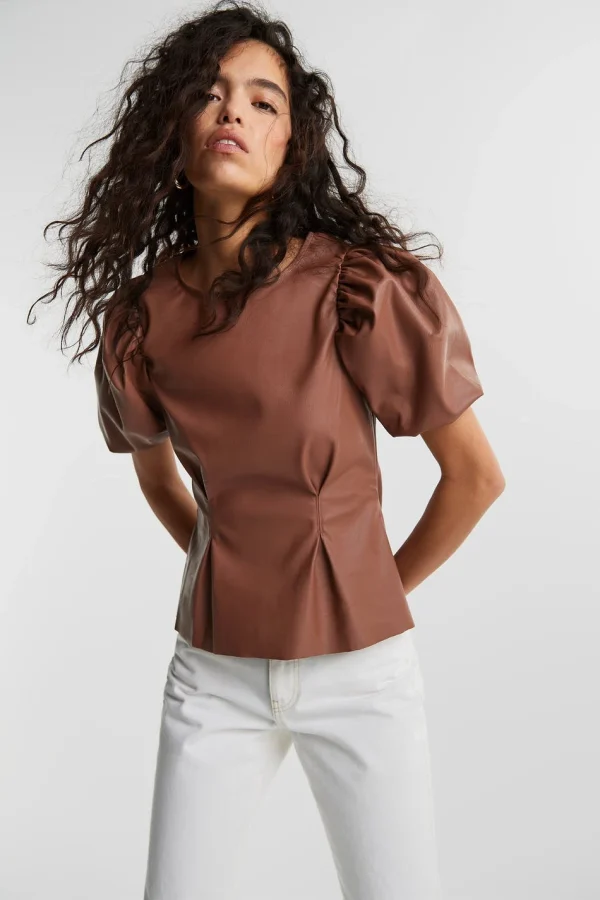 Gina Tricot Kate Pu Top Carob Brown site officiel 1