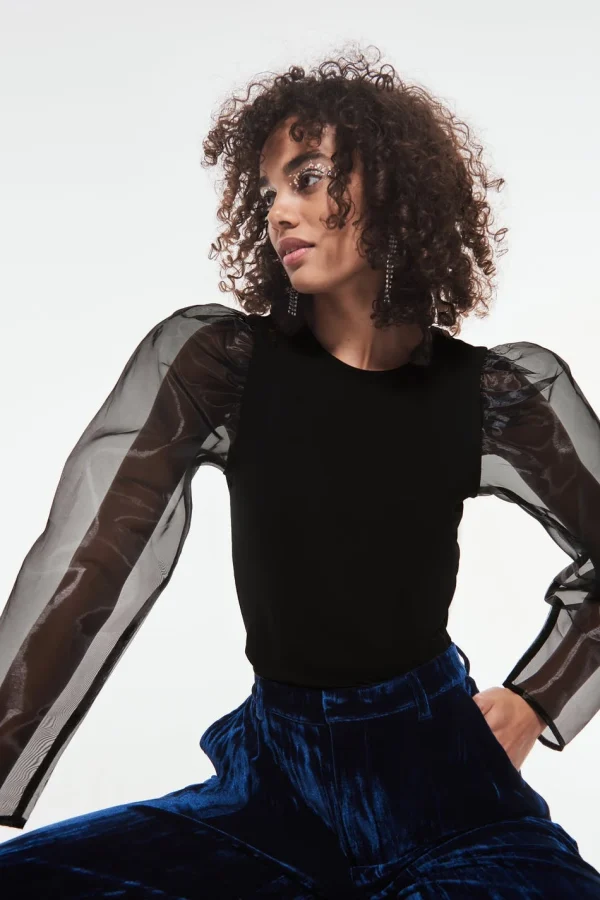Gina Tricot Juli Organza Top Black soldes pas cher 1