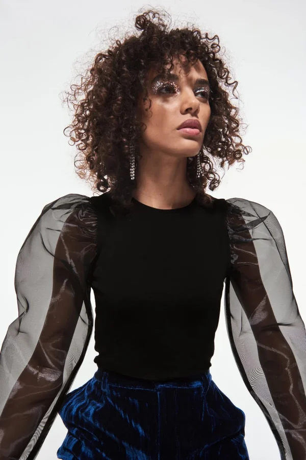 Gina Tricot Juli Organza Top Black soldes pas cher 3