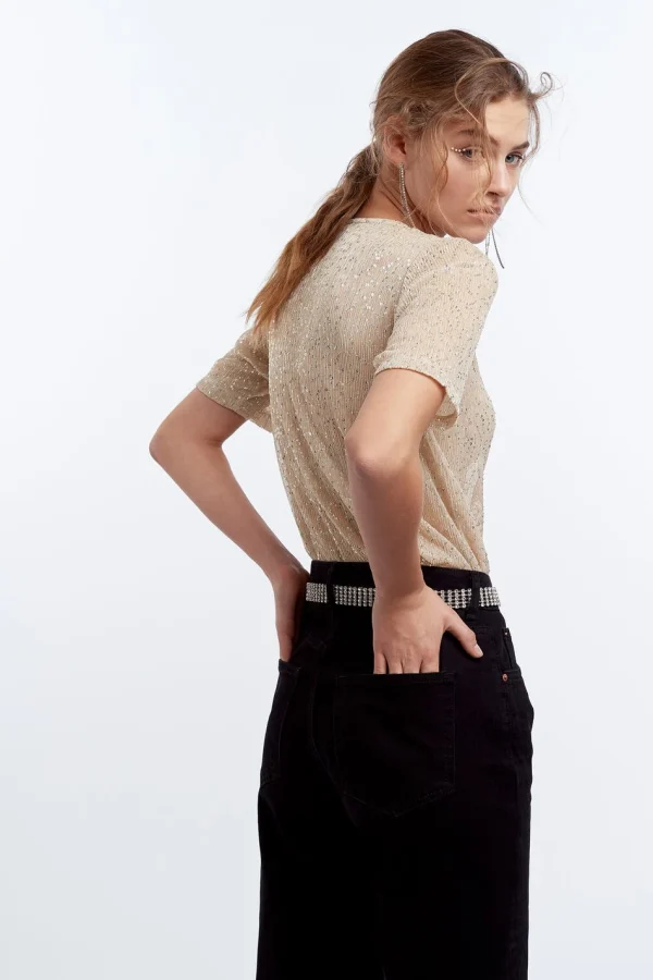 Gina Tricot Judy Glitter Top Beige soldes en ligne 3