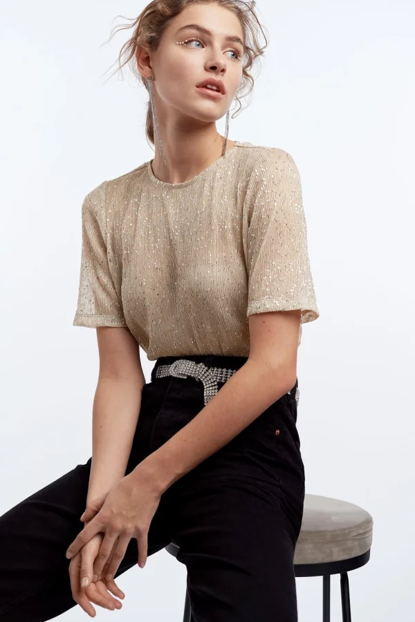 Gina Tricot Judy Glitter Top Beige soldes en ligne 1