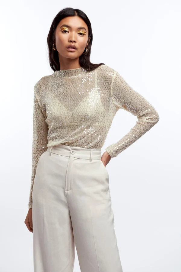 Les achats en ligne Gina Tricot Silvana Sequins Top Beige 1
