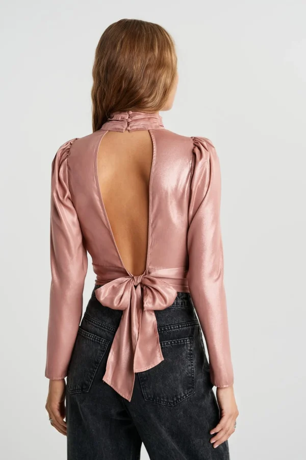 Gina Tricot Liv Open Back Top Pink Foil mode pas cher 1