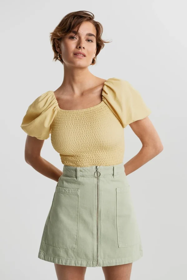 Gina Tricot Nelma Puff Sleeve Top Reed Yellow grand choix 1