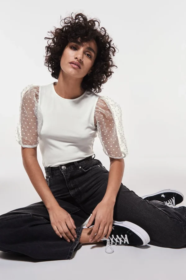 Gina Tricot Pia Organza Top Offwhite magasin pour 1