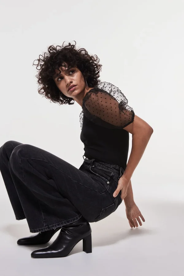 Gina Tricot Pia Organza Top Black solde en ligne 1