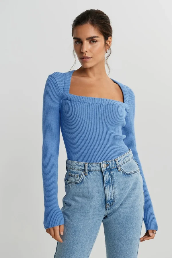 magasin pour Gina Tricot Josie Knitted Sweater Blue Bonnet 1