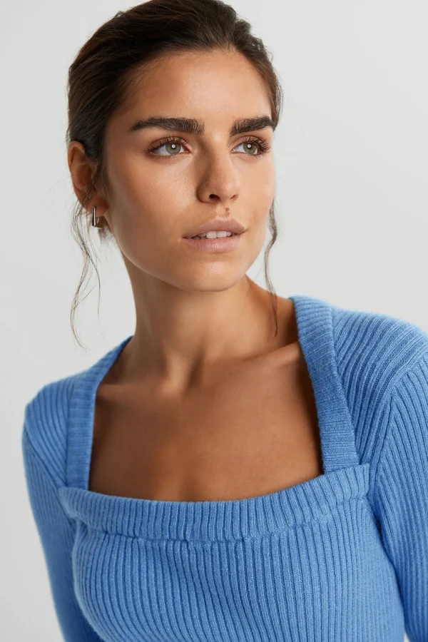 magasin pour Gina Tricot Josie Knitted Sweater Blue Bonnet 3