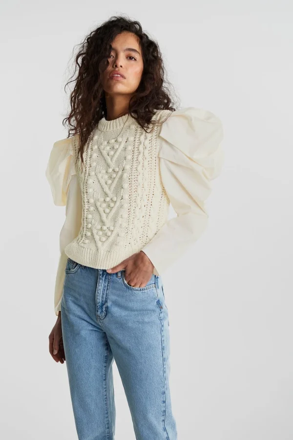 Gina Tricot Elsa Knitted Sweater Warm White soldes pas cher 1
