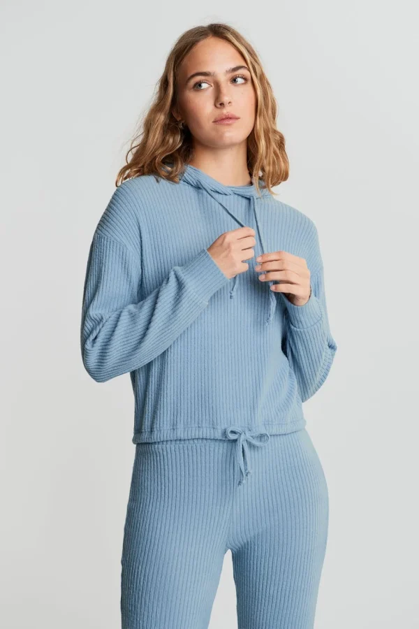 Pas Cher Magasin Soldes Gina Tricot Stina Rib Hoodie Blue Fog 1