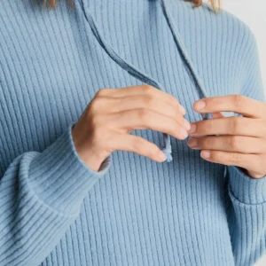 Pas Cher Magasin Soldes Gina Tricot Stina Rib Hoodie Blue Fog 6