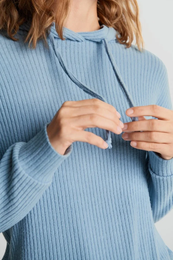 Pas Cher Magasin Soldes Gina Tricot Stina Rib Hoodie Blue Fog 3
