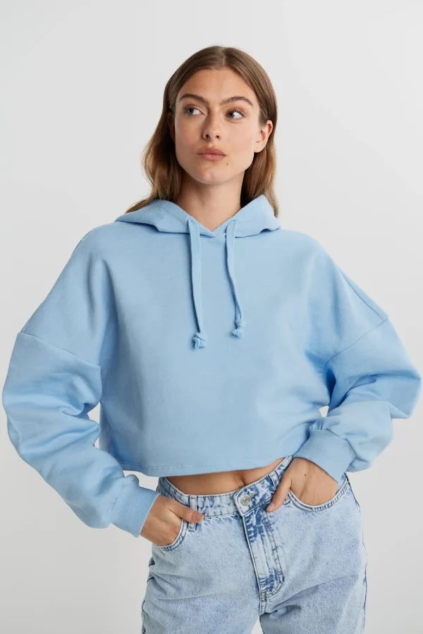 Gina Tricot Basic Cropped Hood Powder Blue prix pas cher 1